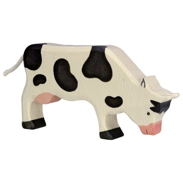 Holztiger Wooden Toy Cow Grazing Black