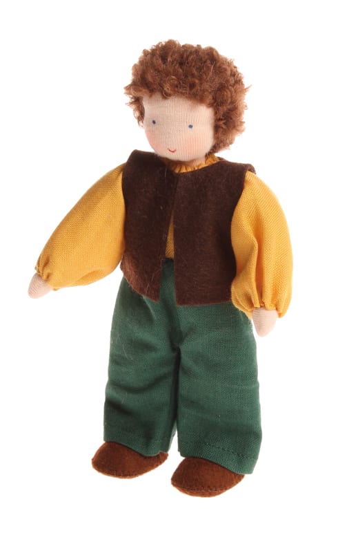 Grimm's Wooden Toy Doll Man Brown Hair