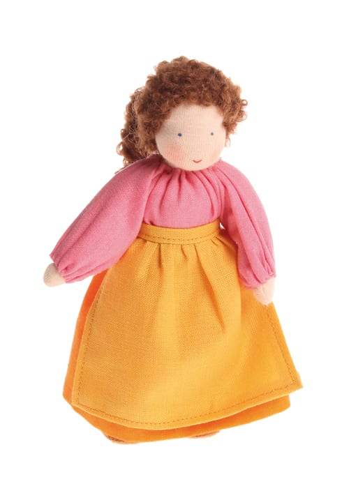 Grimm's Wooden Toy Doll Woman Brown Hair