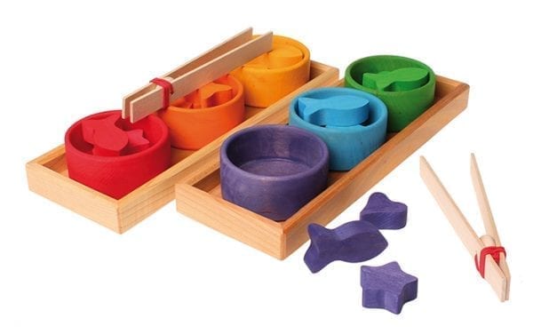 Grimm's Wooden Toy Sorting Game Rainbow Bowls