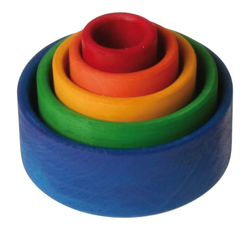 Grimm's Wooden Toy Stacking Bowls Mulit-Colour Outside Blue