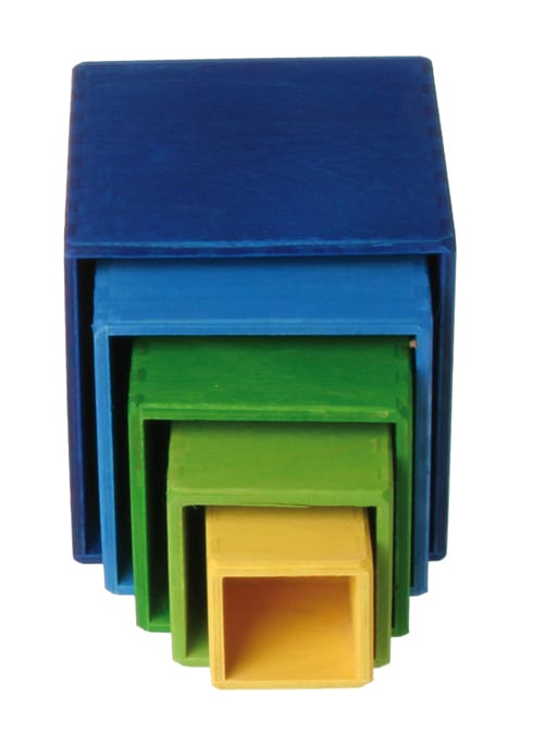 Grimm's Wooden Toy Stacking Boxes Blue Green Small