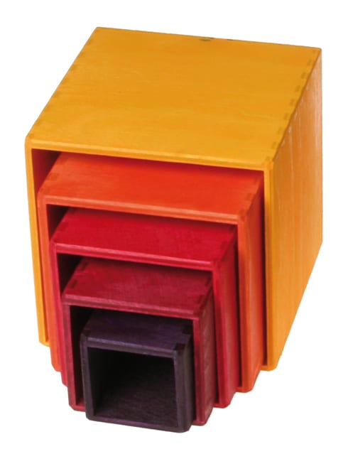 Grimm's Wooden Toy Stacking Boxes Yellow Orange Small