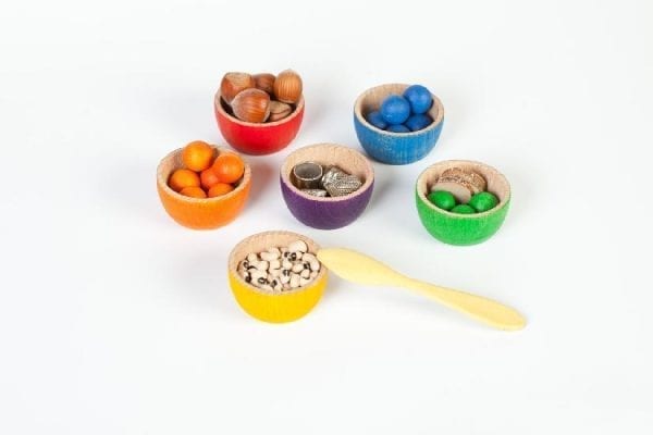 Grapat Wood Coloured Bowls and Marbles With Tongs