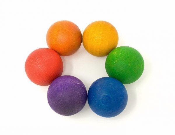 Grapat Wood Coloured Balls 6 Pieces Rainbow