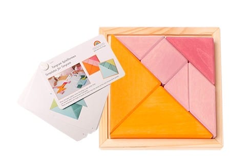 Grimm's Wooden Toy Learning Creative Set Tangram Orange & Pink with Templates