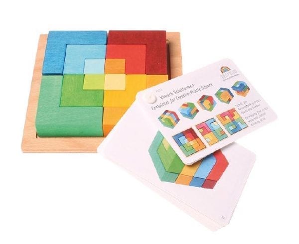 Grimm's Wooden Toy Learning Puzzle Square Small with Templates