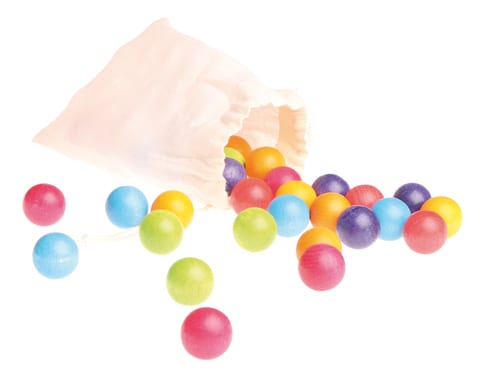 Grimm's Wooden Toy Marbles in a Bag 35 Pieces