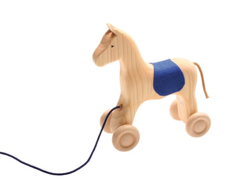 Grimm's Wooden Toy Pull Along Horse Natural