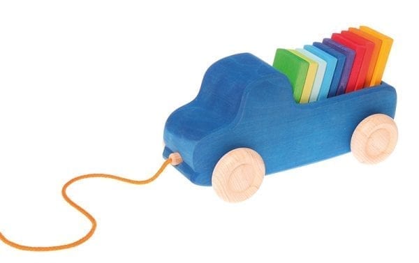 Grimm's Wooden Toy Pull Along Truck Blue
