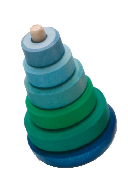 Grimm's Wooden Toy Stacking Tower Wobbly Blue Green
