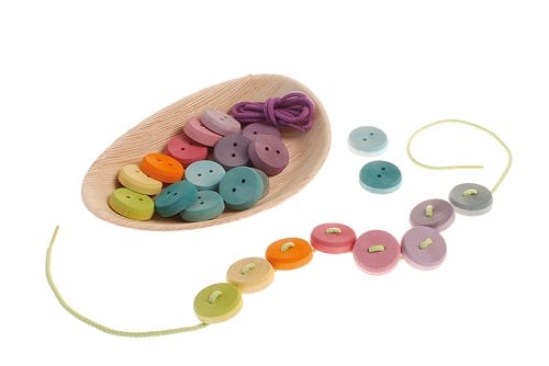 Grimm's Wooden Toy Thread Game Buttons Small Pastel 24 Pieces