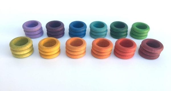 Grapat Wood Coloured Rings 36 Pieces in 12 Colours