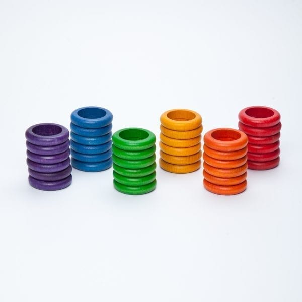 Grapat Wood Coloured Rings 36 Pieces in 6 Colours