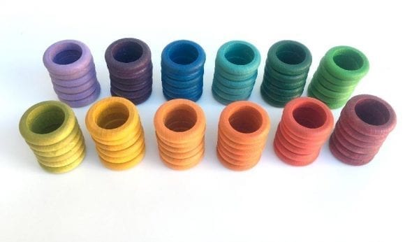 Grapat Wood Coloured Rings 72 Pieces in 12 Colours