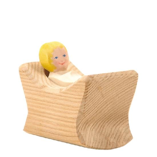 Ostheimer Wooden Toy Figure People Child in Crib 2 Pieces