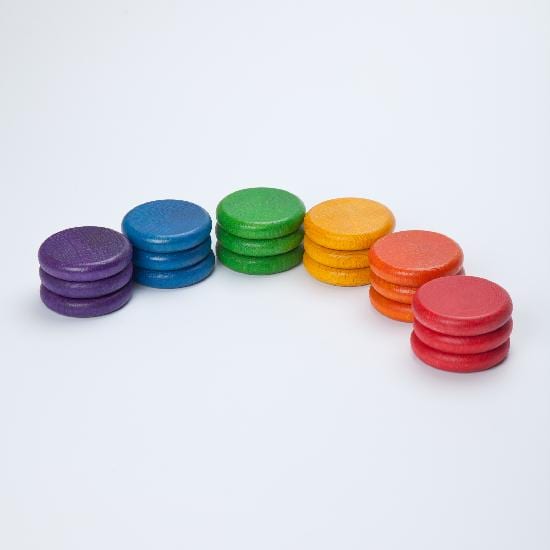 Grapat Wooden Toy Wood Coloured Coins 18 pcs (6 colours)