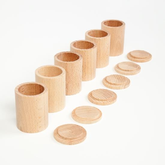 Grapat Wooden Toy Wood Natural Cups with Lids x 6