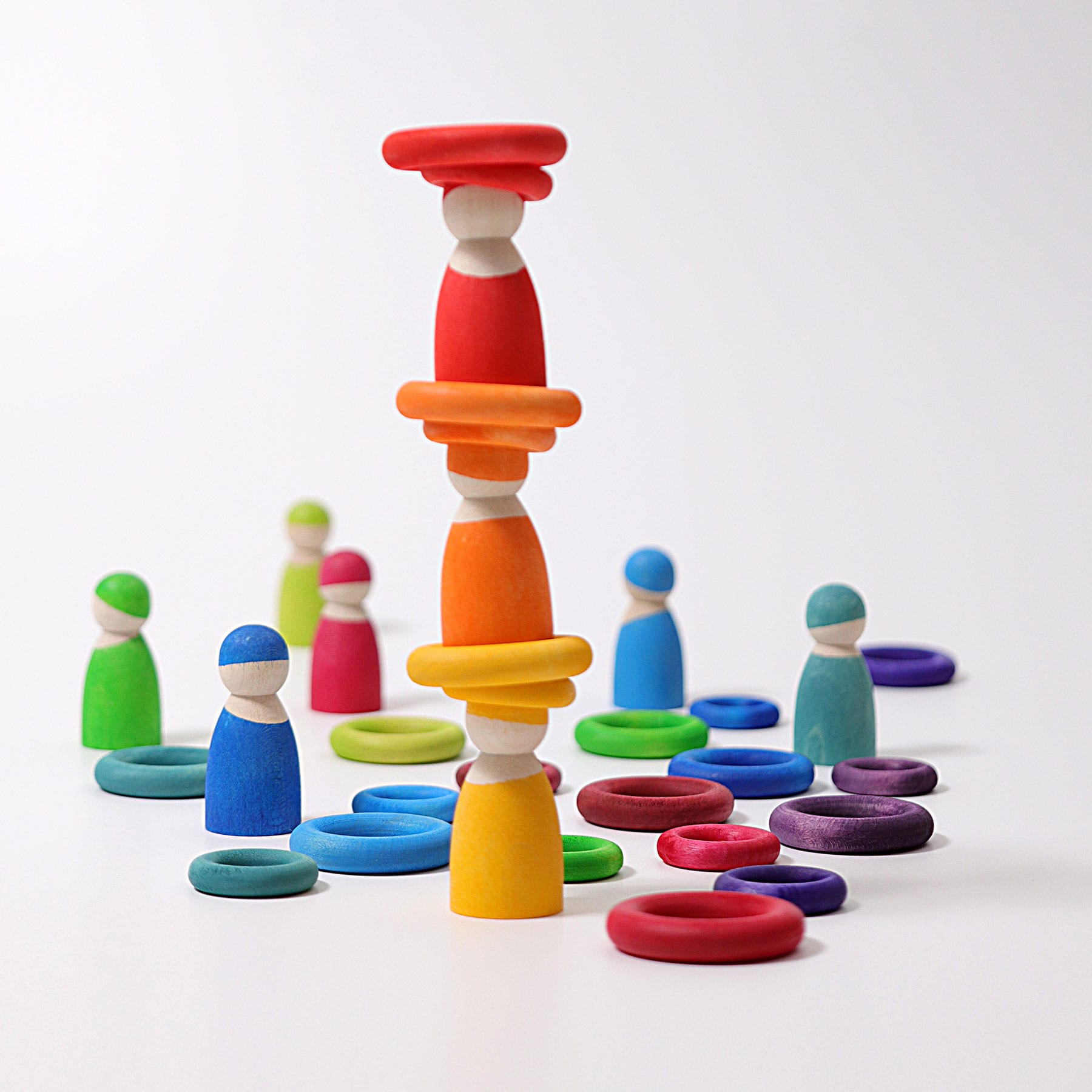 Grimm's Wooden Toys - Building Rings - Rainbow - 24 Pieces - Lollipop Sky