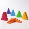 Grimm's Wooden Toy Blocks Stepped Roofs Rainbow 12 Pieces