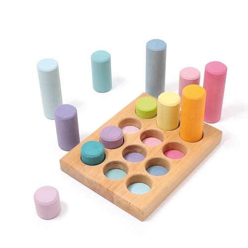 Grimm's Wooden Toy Sorting Board with Rollers Pastel