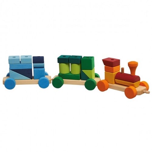 Gluckskafer Wooden Toy Colourful Shapes Train