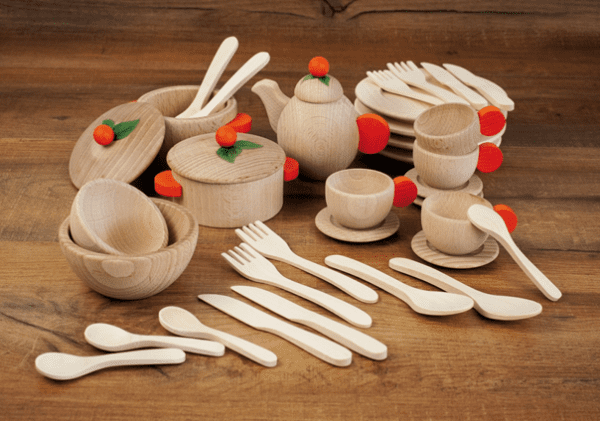 Erzi Wooden Toy Tableware Wood Dish Set Cookery & Crockery