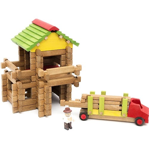 Jeujura Wooden Toy Chalet with Truck Building Set 94 Pieces