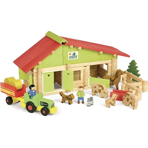 Jeujura Wooden Toy Farm With Tractor Building Set 140 Pieces