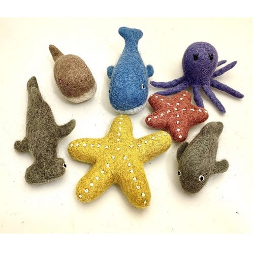 Papoose Toys Felted Wool Sea Animals Set 7 Pieces