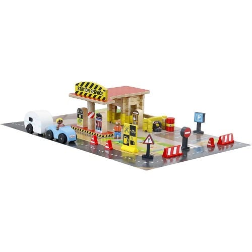 Jeujura Wooden Toy Service Station 80 Piece Set