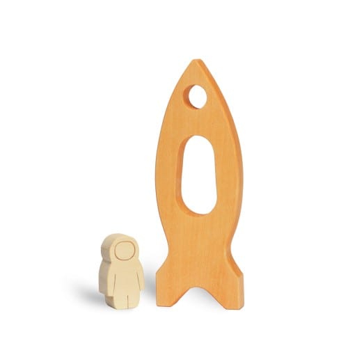 Ocamora Wooden Toy Rocket & Astronaut Orange