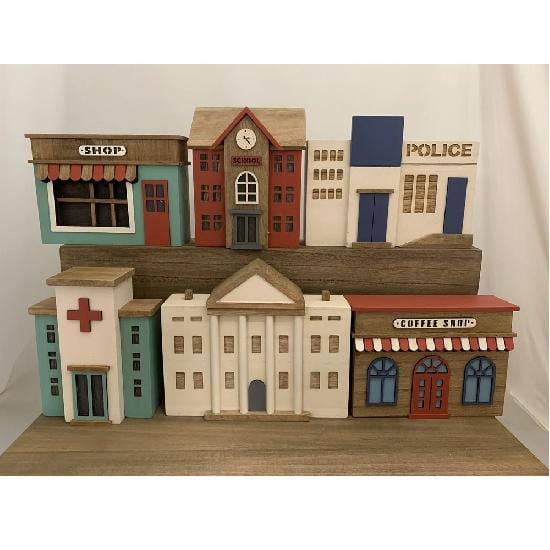 Papoose Toys Wood Town Buildings Set 6 Pieces