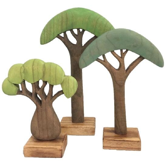 Papoose Toys Trees Wood Coloured 3 Pieces