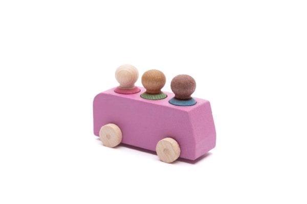 Lubulona Wooden Toys Bus Pink with 3 Figures
