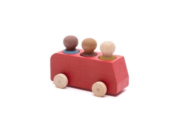 Lubulona Wooden Toy Bus Red with 3 Figures