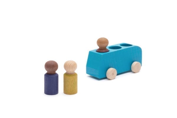 Lubulona Wood Toy Bus Turquoise with 3 Figures