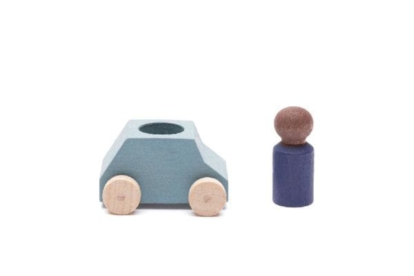 Lubulona Wood Toy Car Grey with Blue Figure