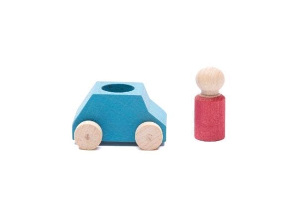 Lubulona Wood Toy Car Turquoise with Red Figure