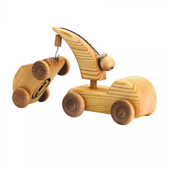 Debresk Wooden Toy Tow Truck with Mini Car Small