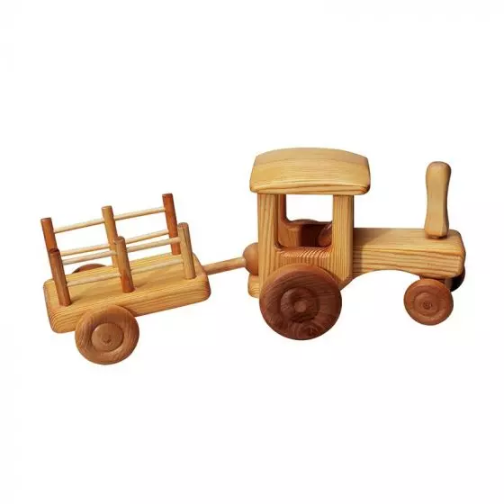 Debresk Wooden Toy Tractor with Trailer