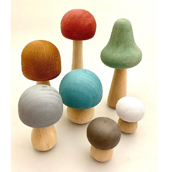 Papoose Toys Wood Earth Mushrooms 7 Pieces