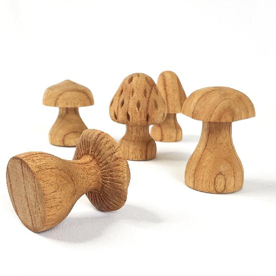 Papoose Hand Carved Wood Mushrooms 5 Pieces
