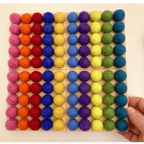 Papoose Toys Hundred Board with Rainbow Felt Balls
