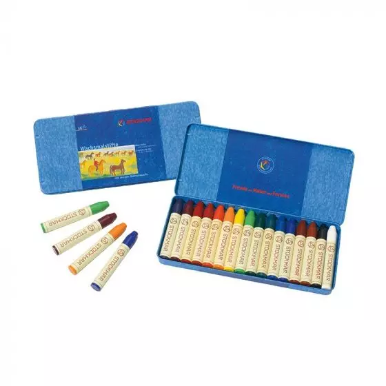 Stockmar Wax Stick Crayons Waldorf Tin Case 16 Assorted