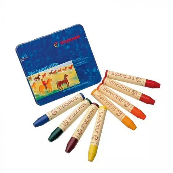 Stockmar Wax Stick Crayons Waldorf Tin Case 8 Assorted